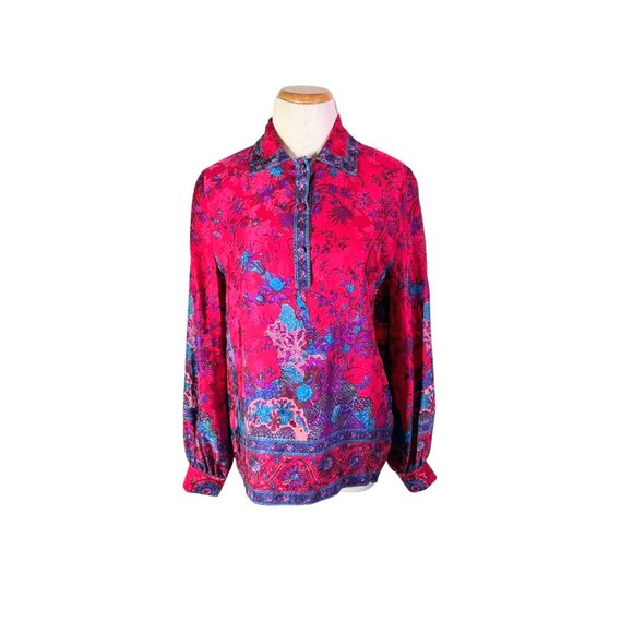 Vintage 80s Umi Collections by Anne Crimmins Size 12 Silk Blouse Peacock - Picture 4 of 13